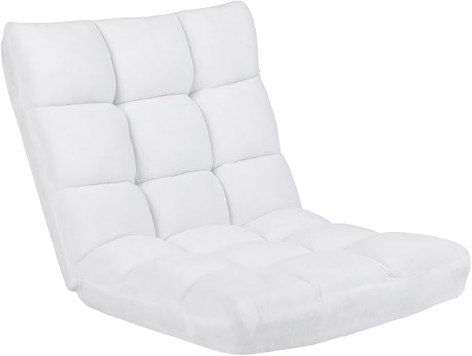 Floor Chair with Back Support, Foldling Gaming Sofa Chair with Comfy Cushion, Adjustable 14-Position Meditation Chairs, Lazy Lounge Recliner Reading Seat for Adults, Kids (White)