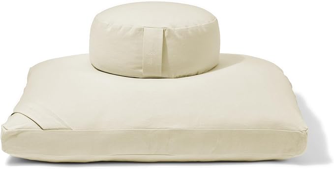 Meditation Cushion Set by renoo - Durable Comfortable Organic Cotton, Linen, Hemp - Modern Zafu Zabuton - Buckwheat Kapok Filled Floor Pillow Yoga Bolster in 15 Colors Washable Cover