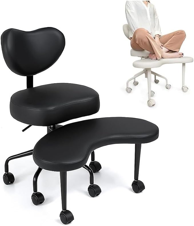Pipersong Meditation Chair Plus, Cross Legged Chair with Wheels, ADHD Chair, Criss Cross Desk Chair with Lumbar Support and Adjustable Stool, Flexible Design for Fidgety Sitters, Black