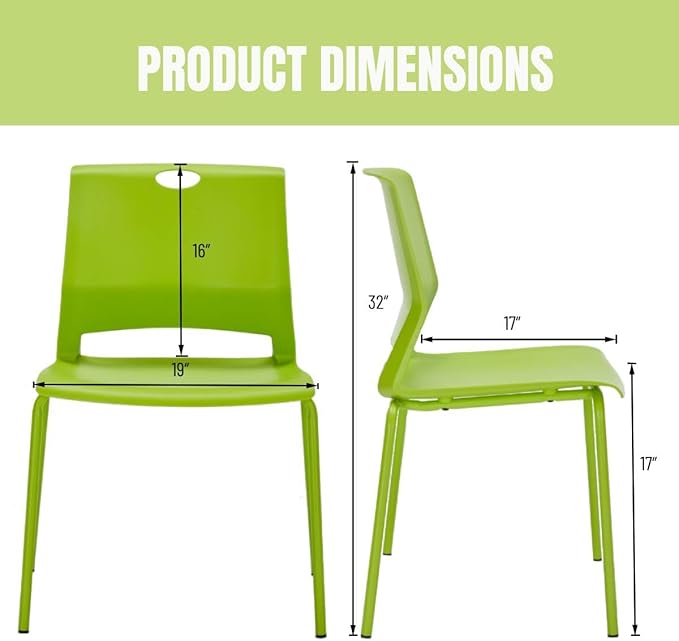 Stackable Chairs Set of 4, Office Waiting Room Chair Plastic Seat, Green Stacking Chairs with Sturdy Metal Legs, Guest Chair for Conference Rooms, Churches, Living Rooms, Classrooms(Green).
