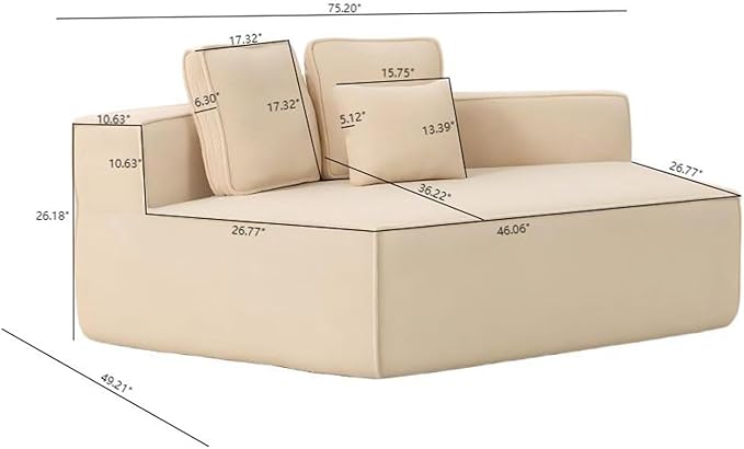 EPOFIT 1-Seater Teddy Fleece Modular Sofa Chair, Low-Profile Floor Seat with Wide Cushion and All-Foam Support, Left-Facing Design, Compressed Packaging – Beige