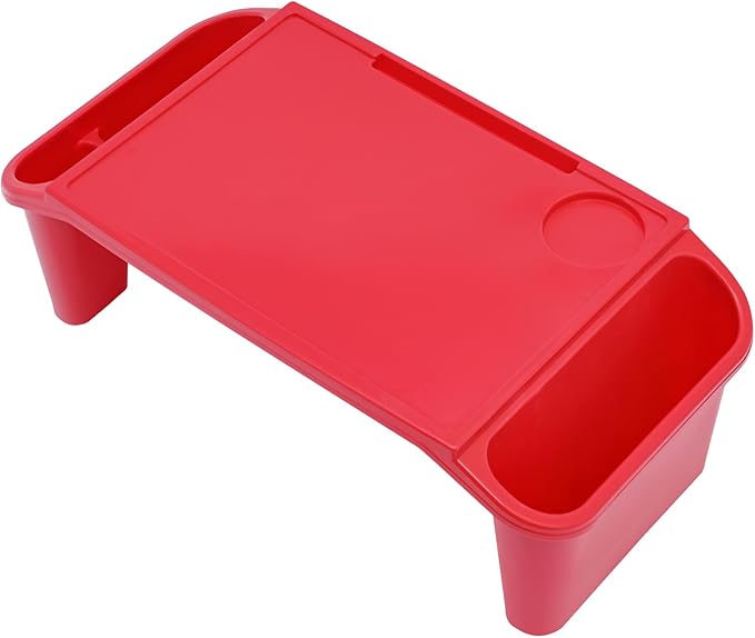 6 Pcs Kids Lap Desk Tray, Plastic Breakfast Lap Desk Trays with Storage Slots, Portable Stackable Lap Tray Tables for Writing Drawing Classroom, 19.69" L x 9.84" W x 7.1" H (Red)