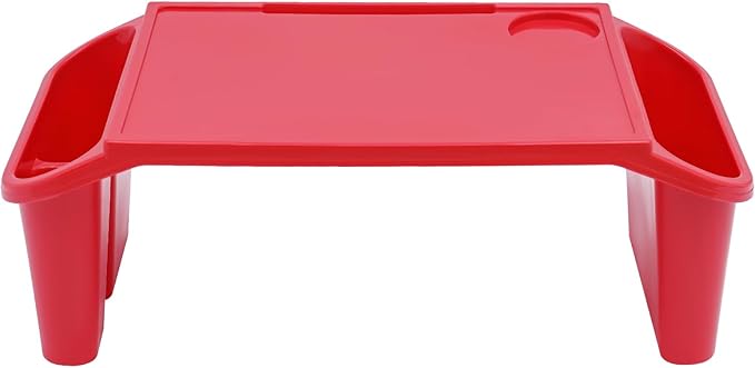 Mind Reader Kids Lap Desk, 12 PCS Kids Lap Desk Bulk Tray Lap, Portable Activity Tray with Side Storage, Stackable Plastic Desk Table for Students Drawing, Snacks, Study (Red, Small)