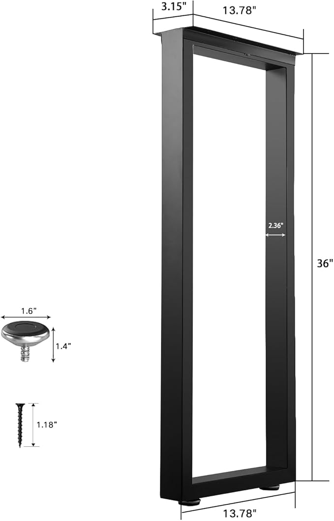 ALLCOS 36 Inch Metal Bar Table Legs, Heavy Duty Dining Table Leg Desk Legs with Adjustment Feet, Black, Set of 2