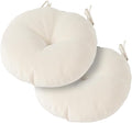 Magpie Fabrics Outdoor 15"x15"x4" Round Bistro Seat Cushions with Ties Set of 2, Tufted Waterproof Patio Floor Chair Pads for Home Garden Balcony Kitchen Office Porch, Recycled Cream White