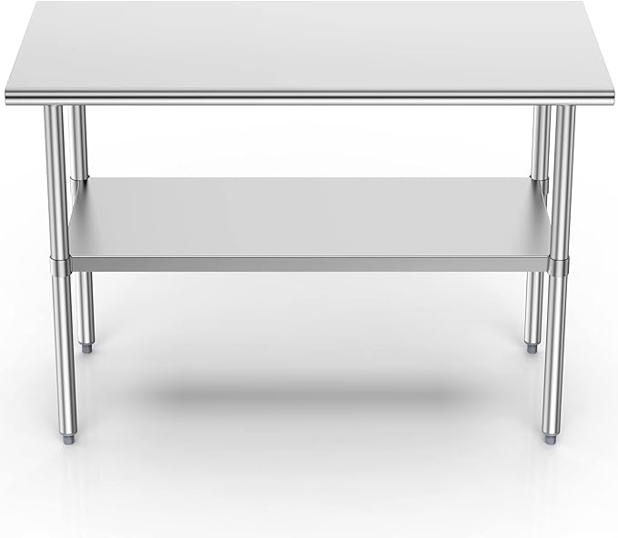 Atronor Stainless Steel Table for Prep & Work, 30x60 Inches, NSF Metal Commercial Heavy Duty Table with Adjustable Under Shelf and Foot for Restaurant, Home and Hotel