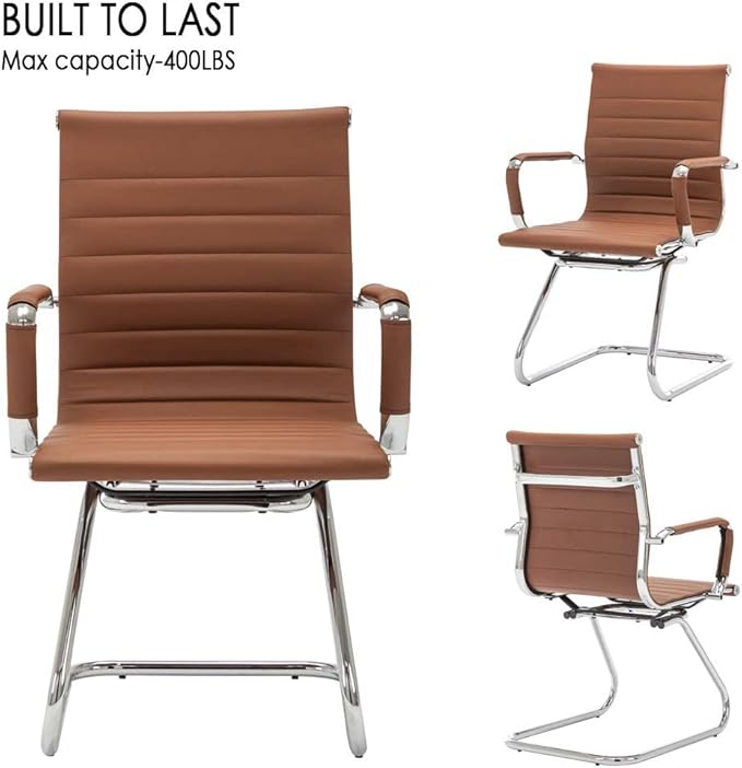 DM Furniture Office Desk Chair Set of 8,No Wheels PU Leather Computer Chairs Mid Back Guest Chairs with Seld Base for School/Reception/Conference/Waiting Room,Cafe