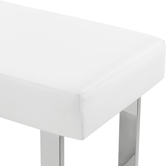 Armen Living Amanda Bench in White and Chrome Finish 48"x18"x19"