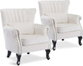 LZAREAL Accent Reading Arm Chairs Set of 2 Midcentury Modern Comfy Corner Sofa Chair, Wingback Waiting Room Club Chair with Tufted Back for Living Room/Bedroom/Reception Room, Velvet Cream