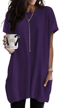 Poetsky Summer Womens Tunic Tops for Leggings with Pockets Short Sleeve Casual Long T Shirts S-3XL