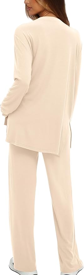 Darong Women's 2 Piece Lounge Set Casual Long Sleeve Crew Neck Tops Wide Leg Pants Travel Airport Outfit Matching Sets