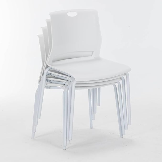 White Stackable Chairs Set of 4, Modern Office Guest Chair Wide Seat, Stackable Dining Chairs, Plastic Chair for Conference Room, Living Room, Waiting Area, Classroom.