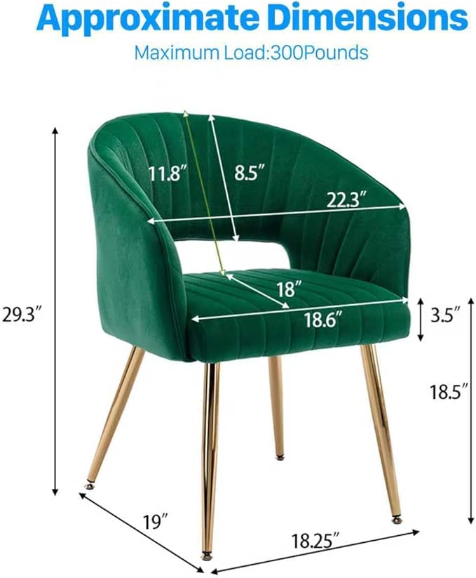 KCC Modern Accent Dining Chairs Set of 6, Upholstered Velvet Dining Room Chairs with Hollow Back, Tufted Kitchen Chairs Side Chairs with Gold Metal Legs for Living Room Restaurant, Green