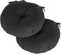 Magpie Fabrics Outdoor 15"x15"x4" Round Bistro Seat Cushions with Ties Set of 2, Tufted Waterproof Patio Floor Chair Pads for Home Garden Balcony Kitchen Office Porch, Black