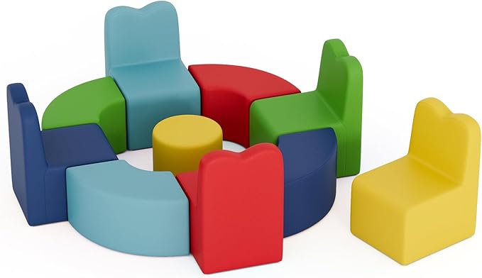 UMOMO MX-01 10 PCS Kids Sofa Set, Daycares Chairs for Toddlers Activities, Colorful Modular Flexible Seating Set for Home Preschool Playroom
