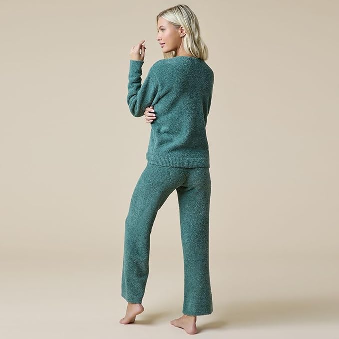 Softies Marshmallow V Neck Lounge Set for Women Ultra Soft 2 Piece Loungewear with Relaxed Top and Straight Leg Pants