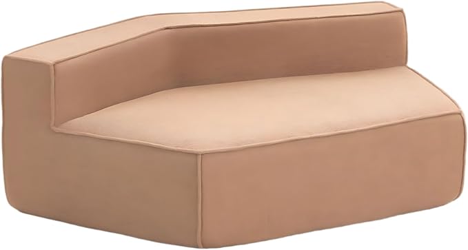 EPOFIT 1-Seater Teddy Fleece Modular Sofa Chair, Low-Profile Floor Seat with Wide Cushion and All-Foam Support, Left-Facing Design, Compressed Packaging – Brown