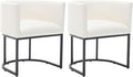 VESCASA Faux Leather Upholstered Dining Chairs with Barrel Back, Modern Padded Restaurant Chairs with Black Metal Frame for Kitchen, Dining Room, Set of 2, White