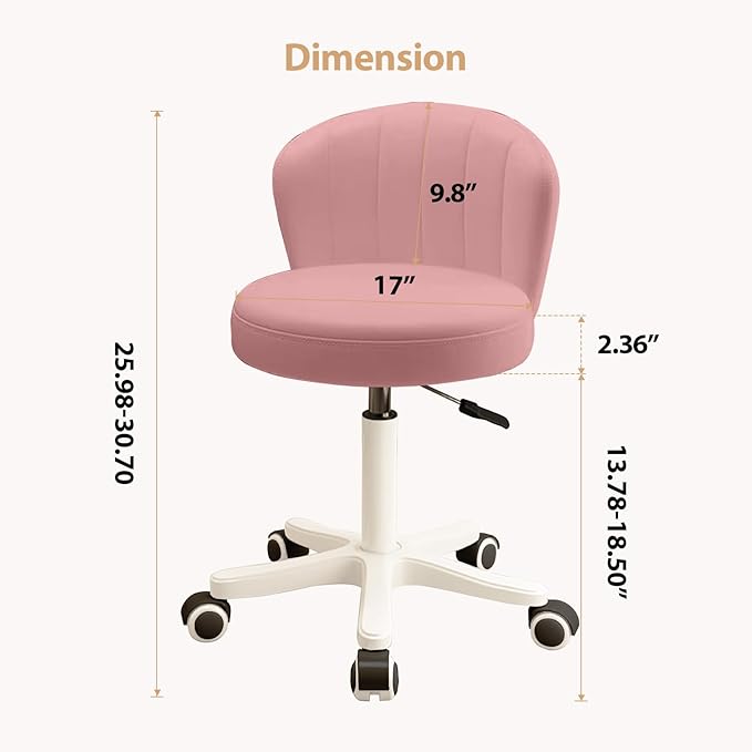 HDHNBA Small Desk Chair Round Rolling Chair with Back PU Leather Height Adjustable Swivel Vanity Work Computer Stool Chair for Home Office Bedroom, Set of 4