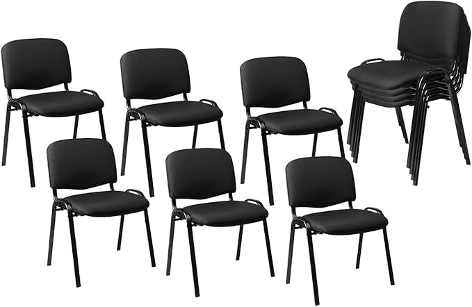 CLATINA Set of 10 Pack Stackable Waiting Room Chair Fabric Black Reception Chairs Metal with Thickened Seat Back Cushion for Waiting Conference Room Guest Chairs (10 Pack)