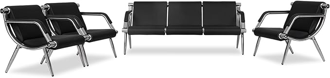 Kinfant Waiting Room Chair- Office Reception Furniture with Armrest and PU Leather Cushion, Office Guest Chair for Waiting Room Airport Hospital Bank Lobby, Black (6 Seat)