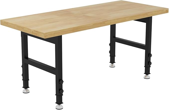 60" Heavy Duty Work Bench, Adjustable Height Workbench, 2000 LBS Load Capacity Work Table for Garage, Workshop, Office, Home