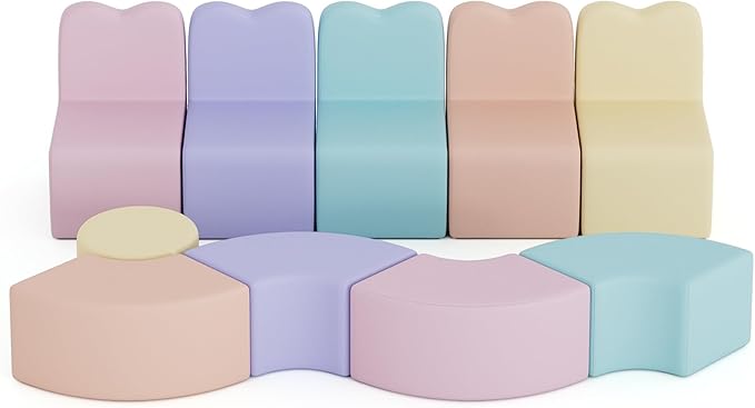 UMOMO MX-02 10 PCS Kids Sofa Set, Daycares Chairs for Toddlers Activities, Colorful Modular Flexible Seating Set for Home Preschool Playroom