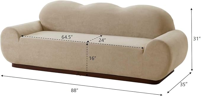 Christopher Knight Home Zera 88" Comfy Velvet Upholstered Cloud Couch, 3-Seater Sofa Couches, Low Profile Home Sofa Living Room with Round Arm, Sturdy Wooden Frame Lounge Chair Indoor, Camel Brown