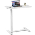 Mobile Bed Laptop Desk with Lockable Wheels and Height Adjustment Function Versatile Overbed Table for Hospital Bedside and Efficient Home Office, White