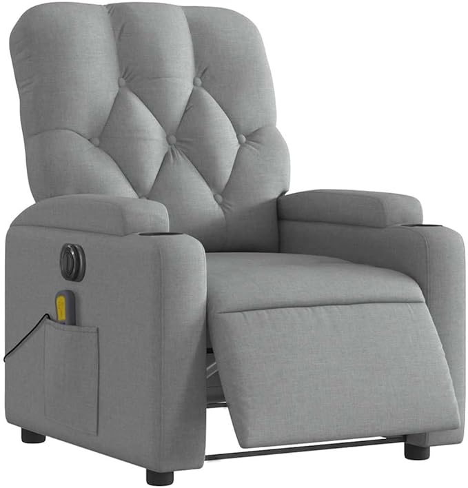 YAFF Electric Massage Recliner Chair with Vibration, Light Gray Fabric, 6-Point Massage, Adjustable Recline & Footrest, Cozy Home Lounge Seating, Perfect for Living Room Relaxation