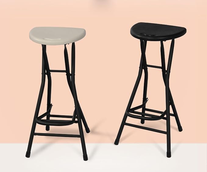 Black Folding Bar Stool,28 inch Folding Stool for Adults Foldable Stools with Handle,Collapsible Heart-Shaped Folding Counter Height Stools Chair for Camping Kitchen,Loads 250 Lbs,1 Pack