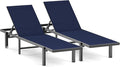 Ciokea Patio Chaise Lounge Chair Set of 2, Outdoor Lounge Chairs with Wheels, 5-Position Adjustable Sun Loungers for Pool, Deck, Beach,Navy Blue