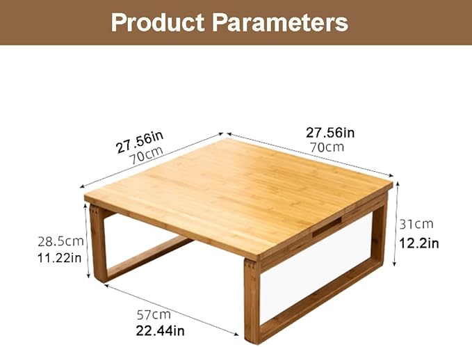 Foldable Low Japanese-Style Coffee Table - Square, Kids Art & Meditation Table, for Tatami Bedroom & Bay Window (Size: 27.6 * 27.6 * 12.2in)