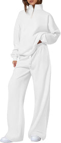 PRETTYGARDEN Womens Casual Two Piece Sets Fall 2026 Outfits Quarter Zip Sweatshirts Straight Leg Pants Sweatsuits Tracksuit