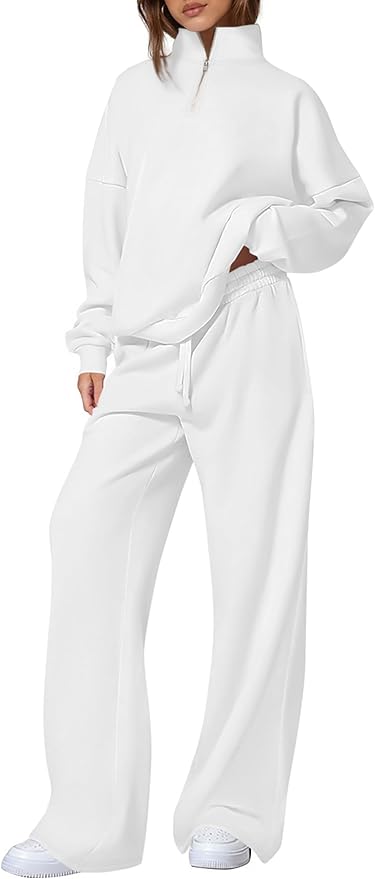 PRETTYGARDEN Womens Casual Two Piece Sets Fall 2026 Outfits Quarter Zip Sweatshirts Straight Leg Pants Sweatsuits Tracksuit