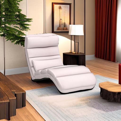 Moccha Floor Chairs for Adults, Adjustable 5-Position Floor Lounger w/Thick Padded & Pillow, No Assembly Folding Lazy Sofa Chair for Gaming, Sleeping, Light Weight Chaise Lounge Indoor, Beige