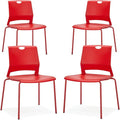 Stackable Chairs Set of 4, Office Waiting Room Chair Plastic Seat, Red Stacking Chairs with Sturdy Metal Legs, Guest Chair for Conference Rooms, Churches, Living Rooms, Classrooms(Red).
