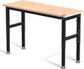 WORKPRO 60" Adjustable Workbench, Rubber Wood Top Heavy-Duty Workstation, 2000 LBS Load Capacity Hardwood Worktable with Power Outlets, for Workshop, Garage, Pack of 2