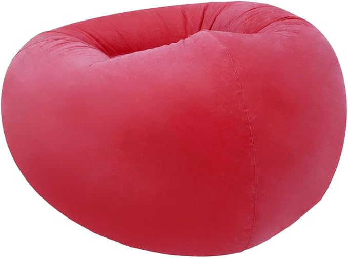 DYRABREST 6 Pcs Bean Bag Chairs for Adults, Inflatable Chairs with Foot Pump, Red Folding Blow Up Couch, Flocking Portable Lazy Sofa for Movie Night, Living Room, Camping, 220lbs Load Capacity