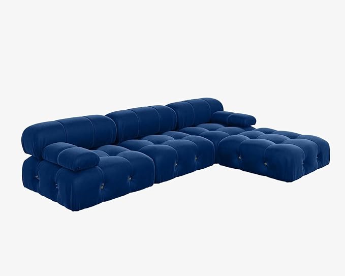 JACH 104" Modular Sectional Couch, L-Shaped Minimalist Velvet Sofas, Convertible Comfy Couch, Sectional Sofa with Reversible Chaise Ottoman for Living Room, Apartment (Blue)