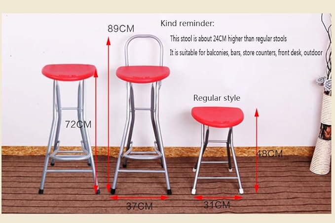 Folding Stool,28in Portable Collapsible Bar Stool with Handle & Steel Frame,200 lbs Sturdy Foldable Lightweight Metal Chair for Outdoor/Indoor Kitchen Home Bar, Assembly Free (Set of 1,)