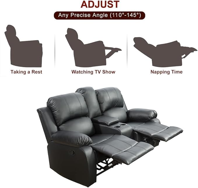 AYCP Bonded Leather Living Room Furniture Set Reclining Sofa Set Loveseat Furniture Sets in Living Room Sofa Recliners (Loveseat, Black)
