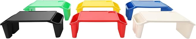 6 Pcs Kids Lap Desk Tray, Plastic Breakfast Laptop Trays with Side Slots Portable Stackable Lap Desk Tray for Writing Eating Game Classroom (Red/Green/Yellow/Blue/Black/White)