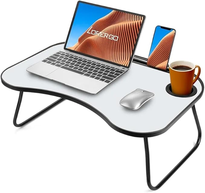 Laptop Bed Desk, Foldable Wooden Lap Desk with Cup Holder & Tablet Slot, Portable Lap Table & Bed Tray Table for Eating & Lap Desk Food Tray & Working on Couch, Sofa & Bed, 23.8 x 15.8 in