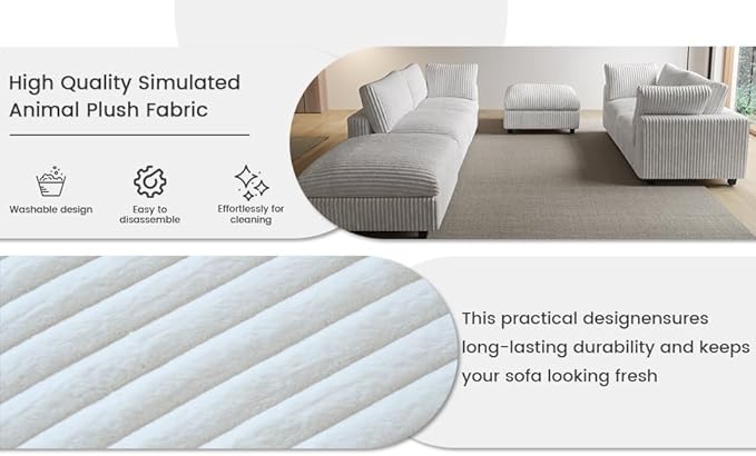 Cloud Couch Modular Sectional Sofa,157" Oversized U Shaped Couch with Ottoman,6 Seater Convertible Sofa,Comfy Plush Couches for Living Room,Covers Washable&Replaceable (White)