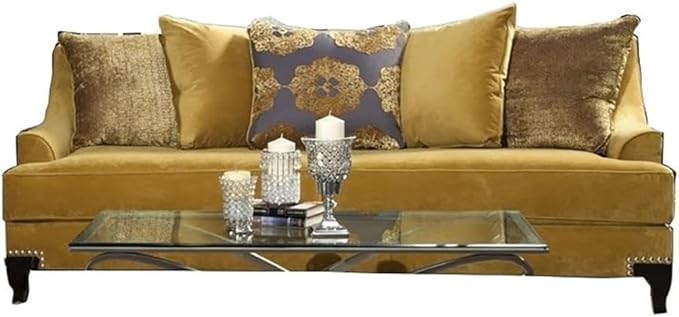 BOWERY HILL Traditional Velvet Upholstered Sofa with Wood Frame in Gold