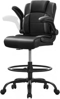 500 lbs Drafting Chair Tall Office Chair with Flip-up Armrests for Standing Desk Executive Ergonomic Computer Leather Desk Chair with Lumbar Support, Adjustable Foot Ring for Home or Drawing Use