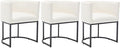 VESCASA Faux Leather Upholstered Dining Chairs with Barrel Back, Modern Padded Restaurant Chairs with Black Metal Frame for Kitchen, Dining Room, Set of 3, White