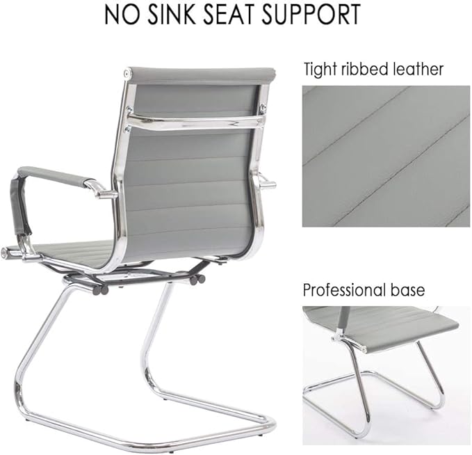 DM Furniture Office Desk Chair Set of 8,No Wheels PU Leather Computer Chairs Mid Back Guest Chairs with Seld Base for School/Reception/Conference/Waiting Room,Grey