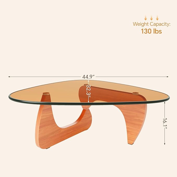 LUCKIIA Coffee Tables Glass Small Farmhouse Coffee Table Mid-Century Modern Wood Center Table for Living Room, Walnut Brown, 45 Inch
